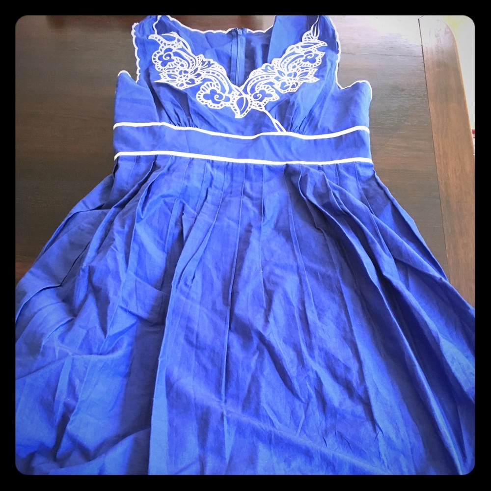 Blue with white floral design dress size 14